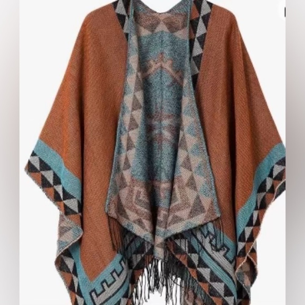 Kollie Moore Women’s Printed Tassel Open front Poncho Cape Cardigan Wrap Shawl